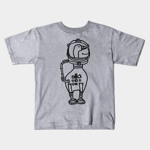 Sci Fi Astronaut Space Goose Outline Kids T-Shirt by ellenhenryart